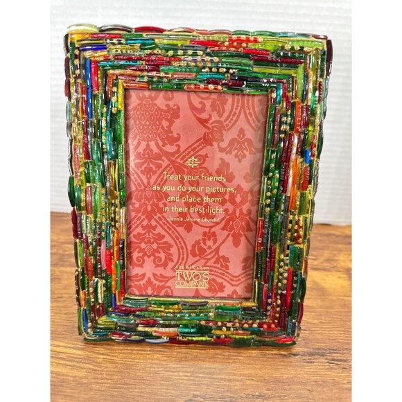 Two’s Company Multicolor Glass Bead Mosaic Picture Frame 4x6 - Picture 1 of 7